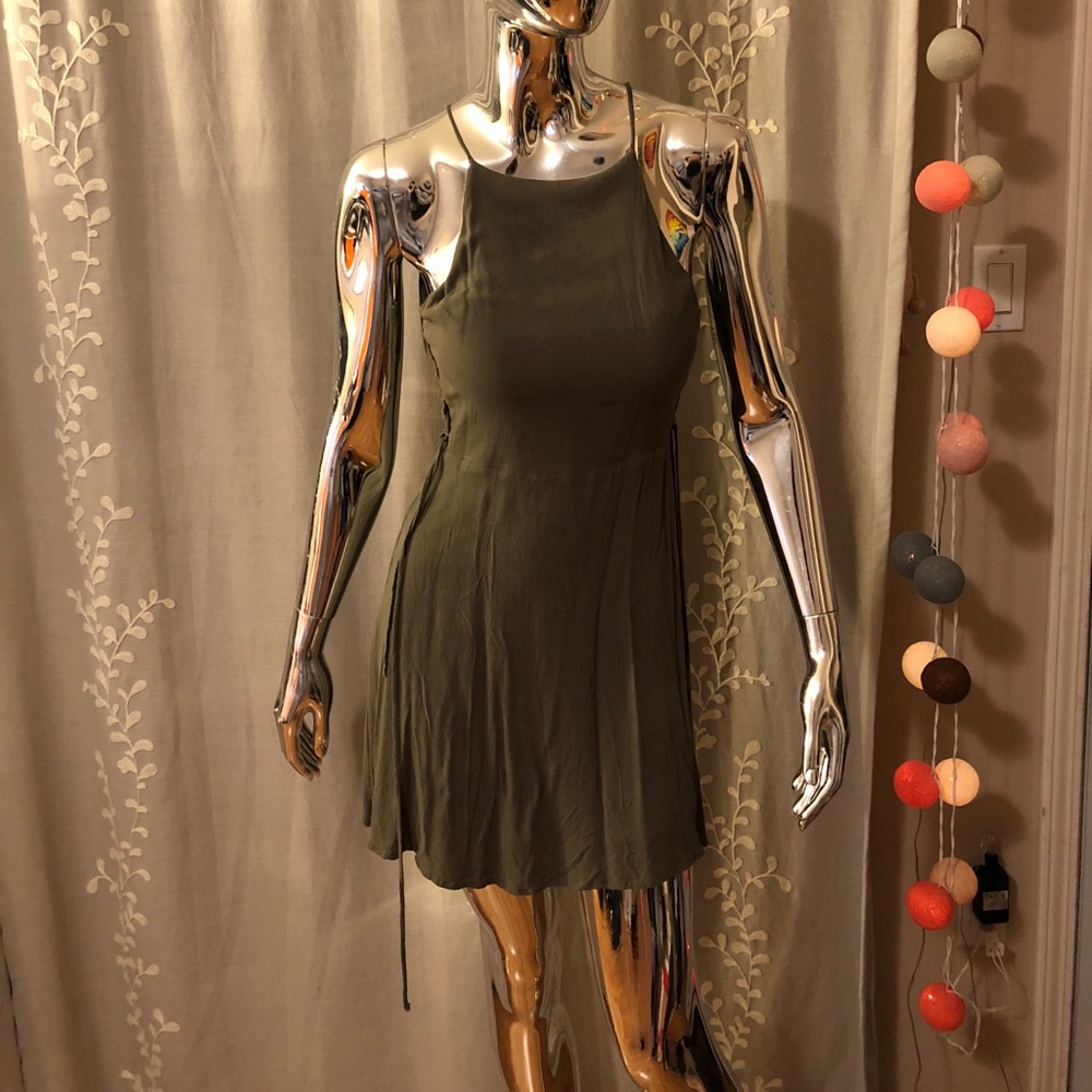 Olive Open Back Dress with Lace Up Sides
